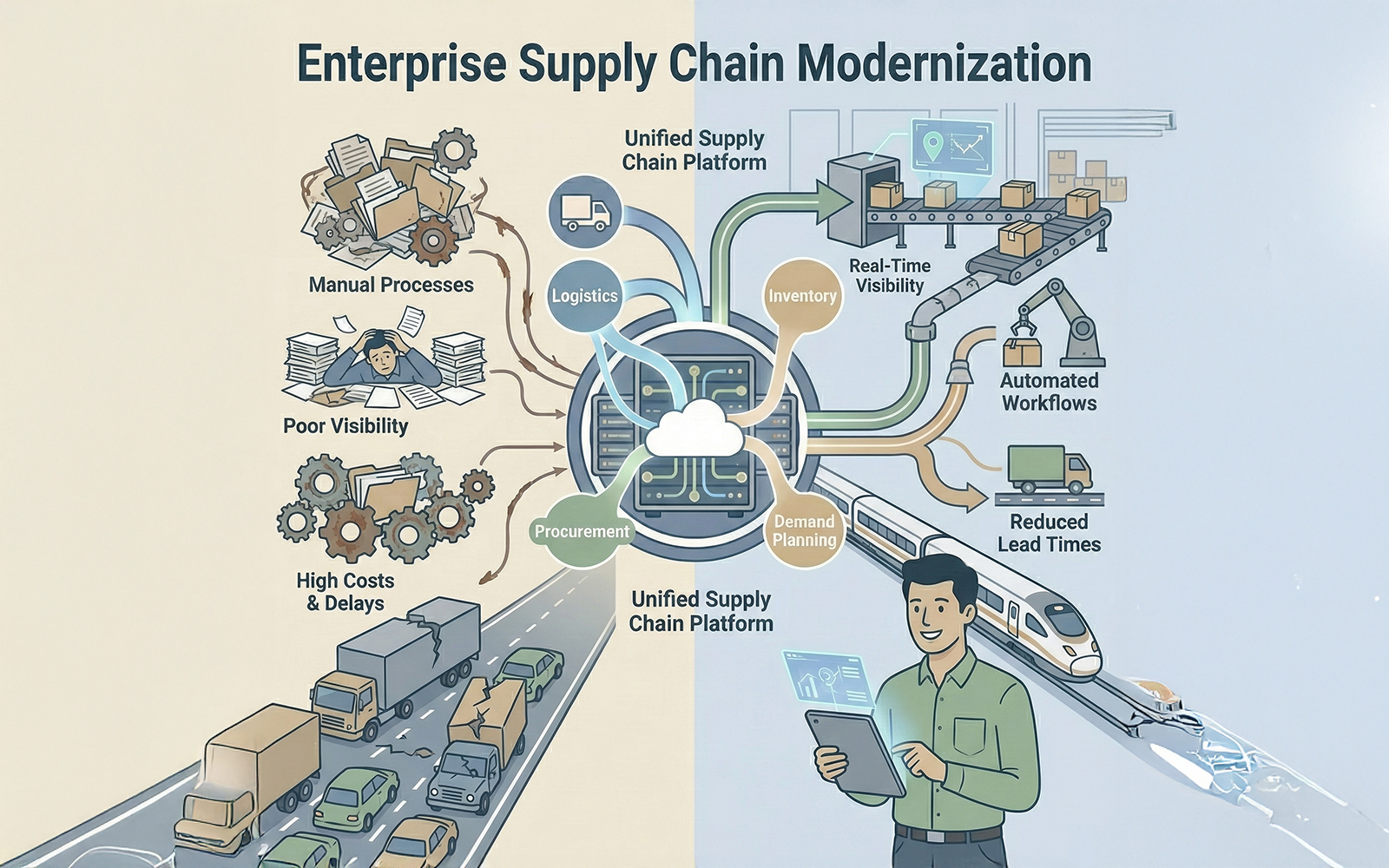 Abstract representation of logistics data nodes and supply chain connectivity
